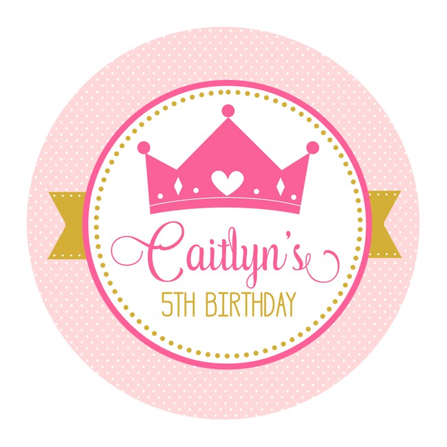 Personalised Favour Stickers (Princess Crown / Tiara in Pink & Gold ...