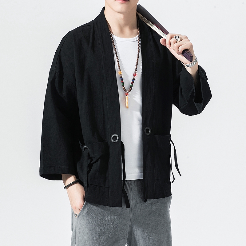 Chinese Style Kimono Cardigan Men Crane Printed Long Black Kimono Cardigan Men Shopee Singapore