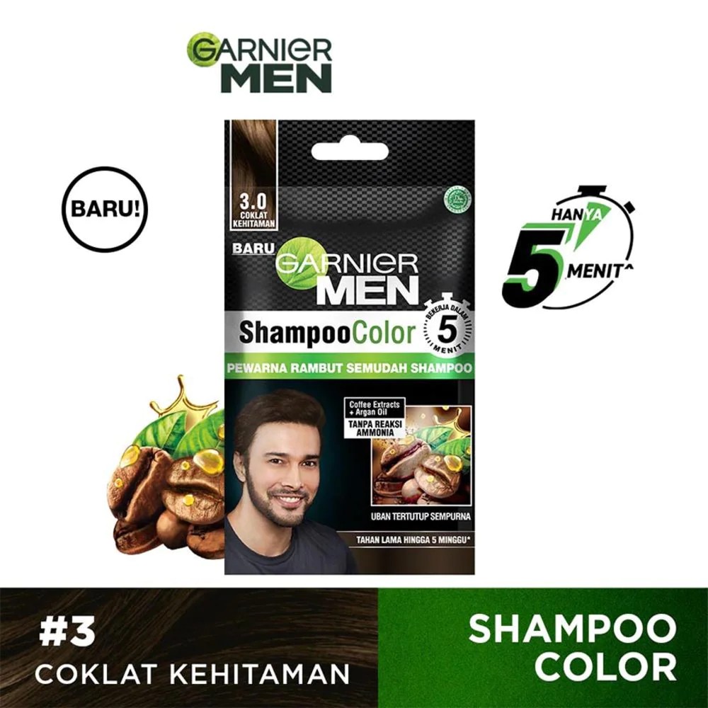 Garnier Men Shampoo Color 3.0 Coklat Kehitaman 10ml - Gambar 3