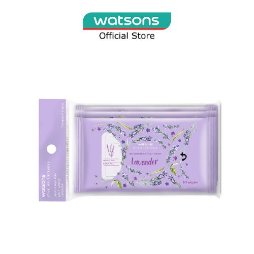 WATSONS Lavender Invigorating Wet Wipes Alcohol Free Gentle & Mild 10s