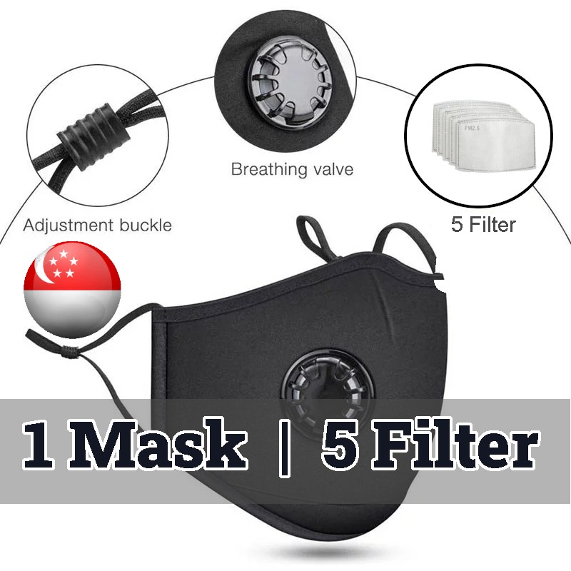 [SG] 3Ply Reusable Face Mask with Breathing Valve+3 PM2.5 Filter Pad