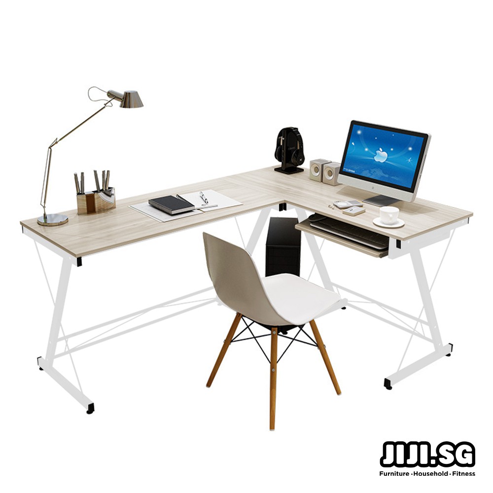 (JIJI SG) EMELDA LSHAPE Desktop Table (White Frame) (FREE Installation