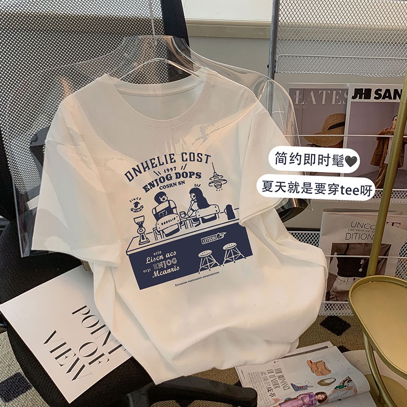 100% Cotton Oversize New Korean Letter Print Women's T-shirt Fashion Loose Summer Short-sleeved Female Shirt Fashion Clothing Round Neck Casual Woman Tshirt Baju