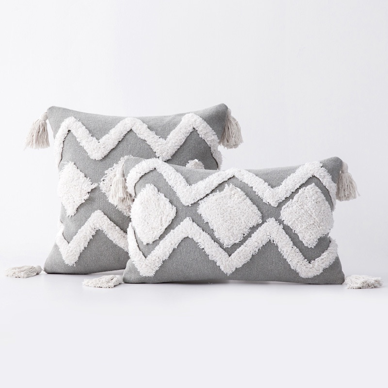 White Grey Boho Decorative Throw Pillow Covers Super Soft Woven Tufted Velvet Pillowcase with Tassel Classic Wave Line Pillow Case for Sofa Couch Shopee Singapore