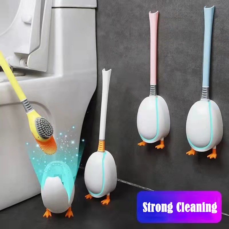TPR Diving duck toilet brush Wallmounted silicone soft head cleaning brush Automatic opening