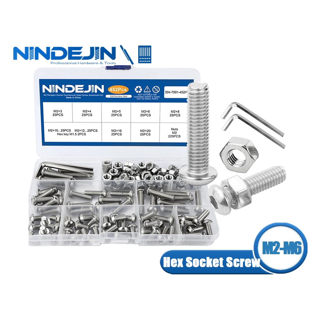 NINDEJIN Round Head Hex Socket Screw Set m2 m2.5 m3 m4 m5 m6 304 ...