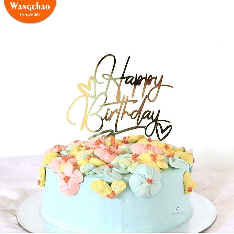 New Acrylic Rose Gold Double Love Heart Happy Birthday Cake Topper Baby ...