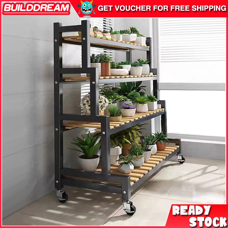2/3/4Tier Metal Plant Rack With Wheels Flower Pot Rack with Wheels
