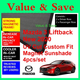 Mazda 3 BP Liftback Hatchback 2019 - 2024 UV Cut Magnet Sun Shade Custom  Fit Magnetic Sunshade 4pc Front Wind Shields