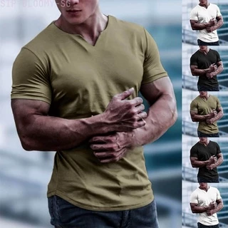 Mens Slim Muscle Fit Long Sleeve T Shirt Gym Designer Plain Curved Hem Tee  Top