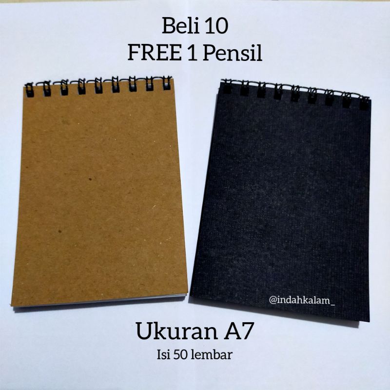 Mini Notebook A7 (50 sheets) - Plain Black Brown Spiral Pocket Book ...