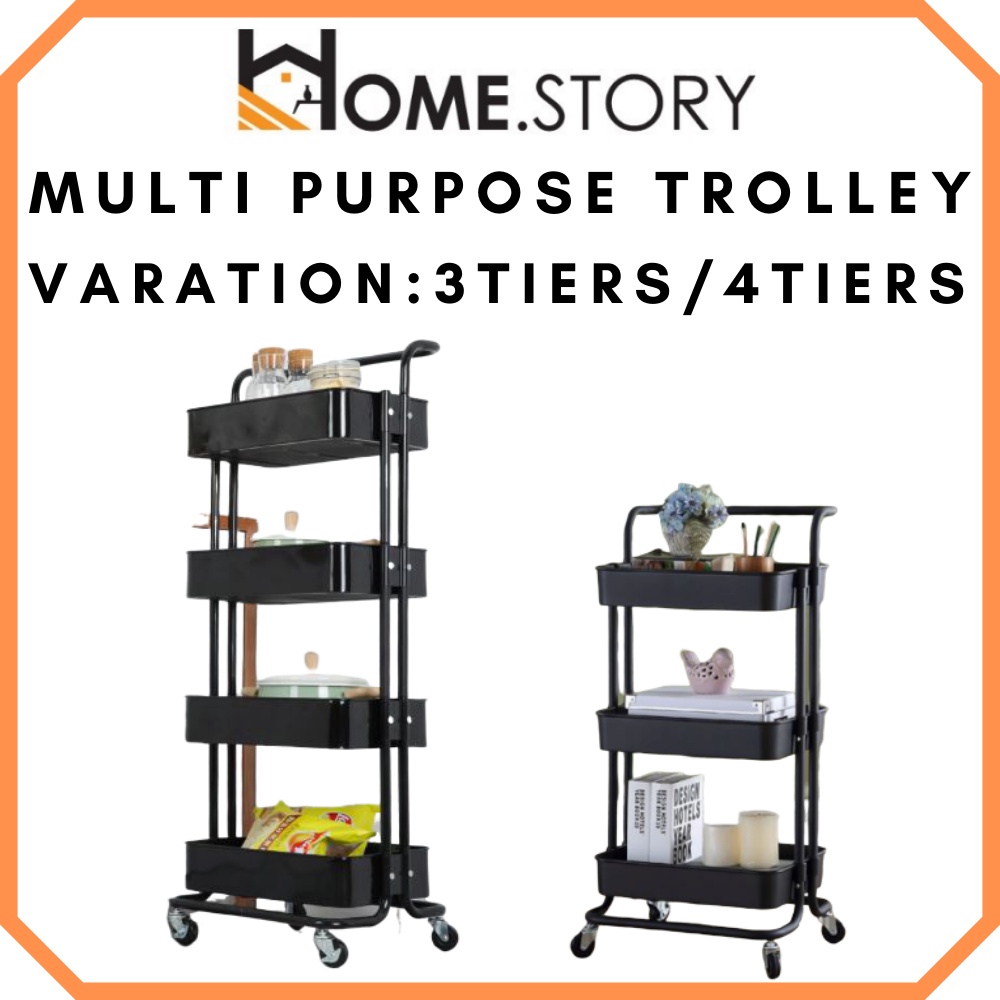 Home.Story 3 Tier 4 Tier Trolley Storage Racks Office Shelves Book ...