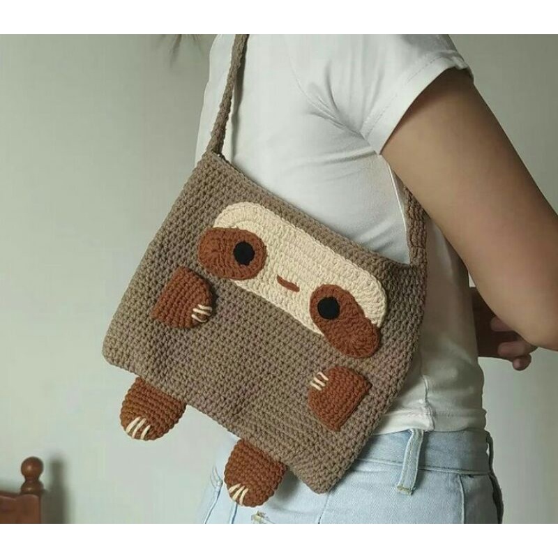 Crochet Sloth Sling bag, Crossbody bag, handmade knitted sling bag ...