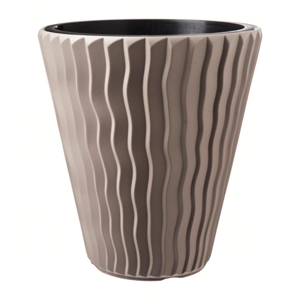 Prosperplast Sandy Vertical Wave Pot (297 x 330mm) (Mocca / Stone Grey ...
