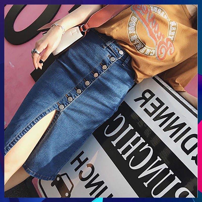 Denim Jeans Split Sexy Narrow Skirt Korean Version Breasted Stretch ...