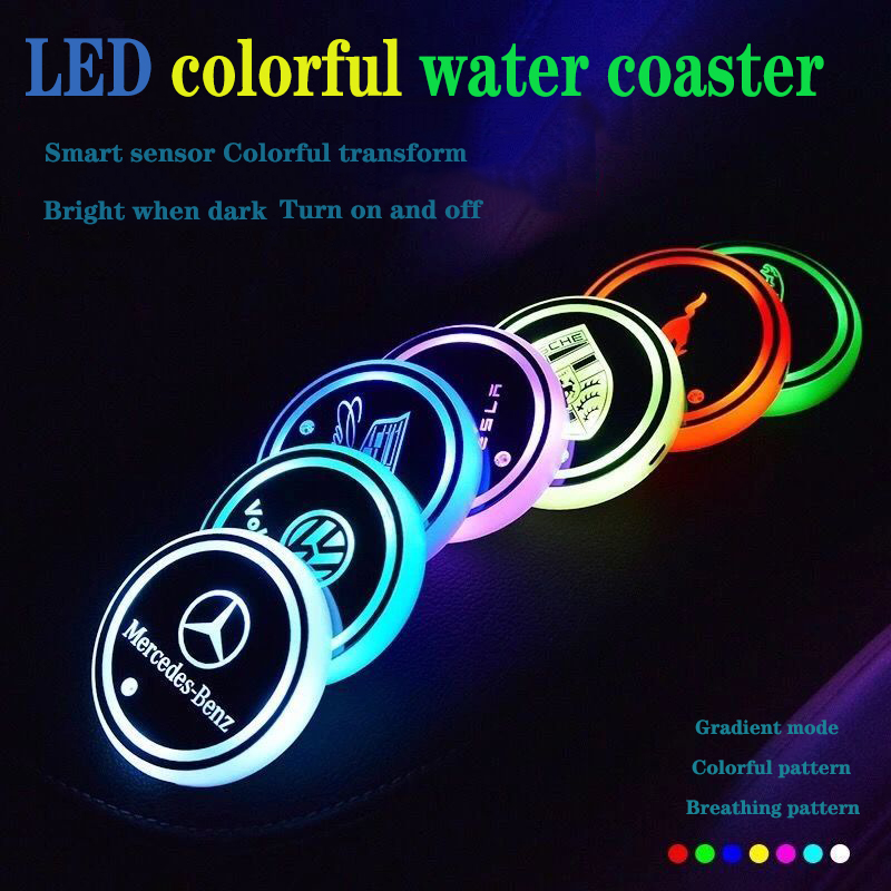 2Pcs Car Interior Water Coaster 7 Colors LED Light Smart Cup Mat For  Mercedes Benz Interior Accessories