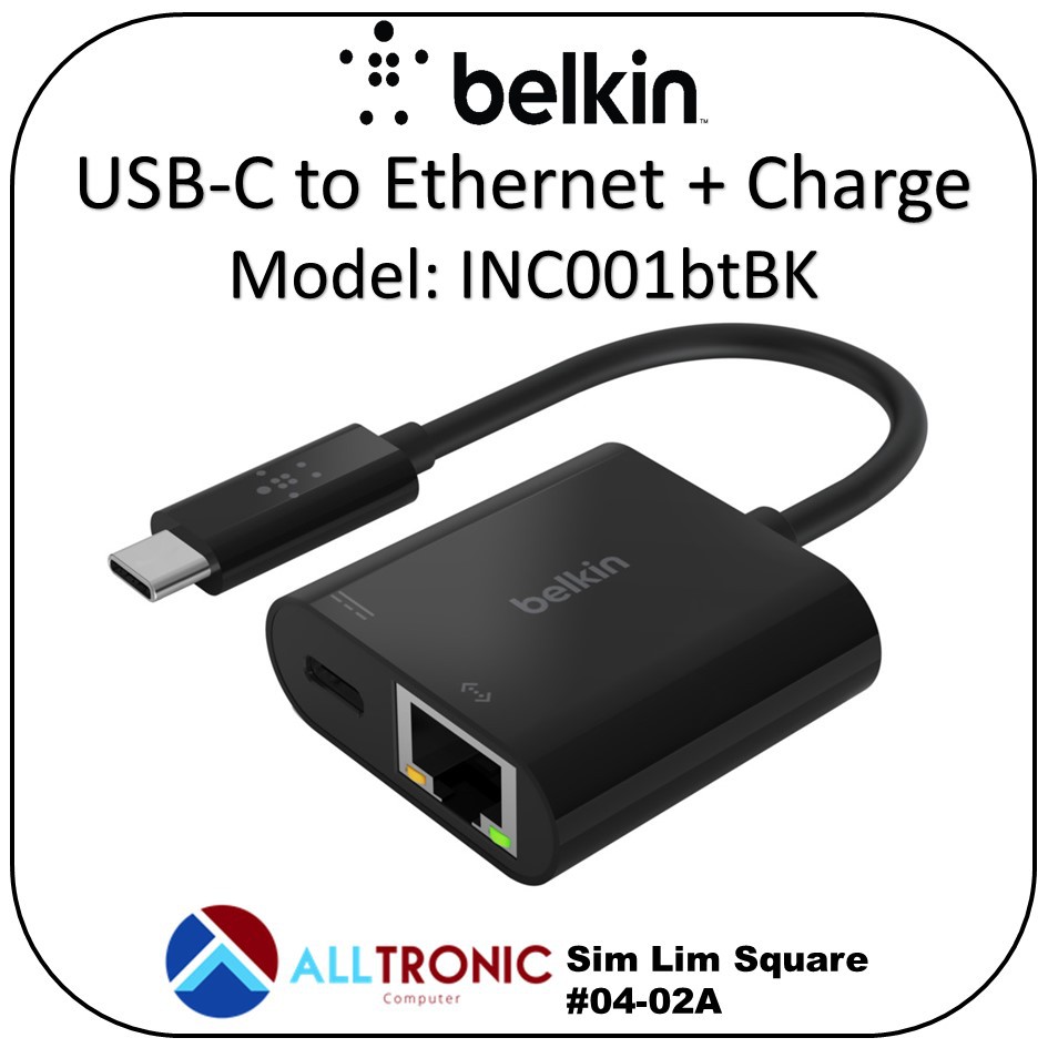 Belkin USB-C to Ethernet + Charge Model: INC001btBK / Thunderbolt 3 Compatible