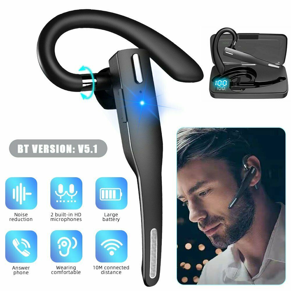 Bluetooth Wireless Earpiece ENC Call NoiseCancelling Car Headset Trucker Handsfree Earphone In