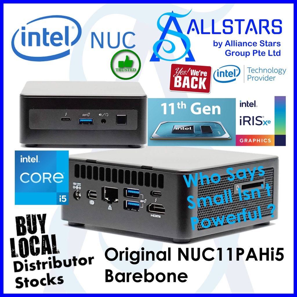 Intel NUC11PAHi5 NUC Mini PC Barebone (Intel Core i5-1135G7 / HDMI 2.0a; USB-C (DP1.4); MiniDP 1.4 / 2x front(Type-A, C)
