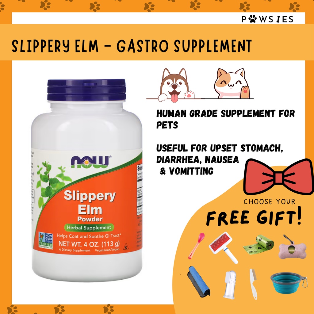 NOW Slippery Elm Powder Human Grade Supplement for Dogs Cats