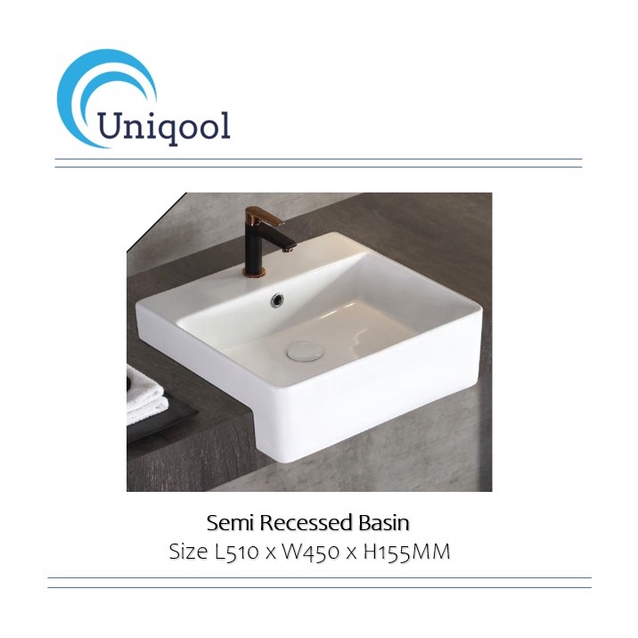 Rectangular 510MM Semi Recessed Ceramic Basin (Basin Only) | Shopee ...
