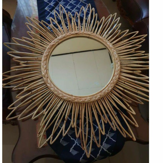 Full rattan decorative mirror 90cm, center diameter 40cm | Shopee Singapore