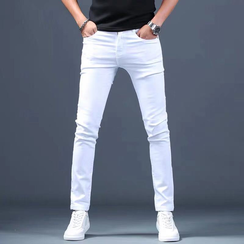 Mens White Black Jeans Denim Pants Trousers Casual Slim Fit Stretch ...