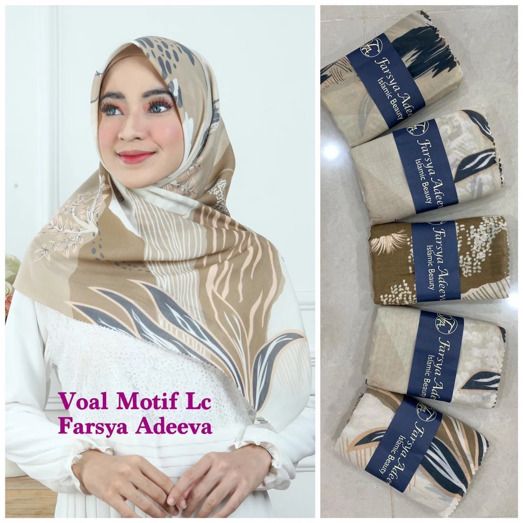 Hijab Segi 4 Voal / Hijab Segi Empat Premium / Voal Motif Printing Denay - Gambar 4