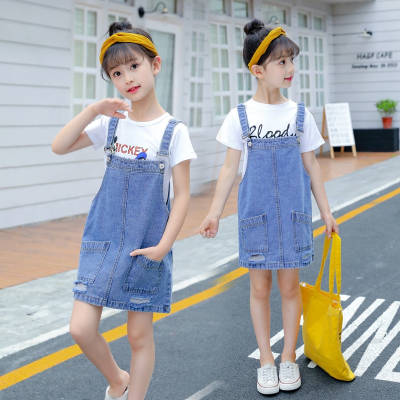 Chumhey 2-10T Girls Sundress Bib Suspender Dresses Summer Straps Kids  Pinafore Denim Overalls Children Girl Clothing