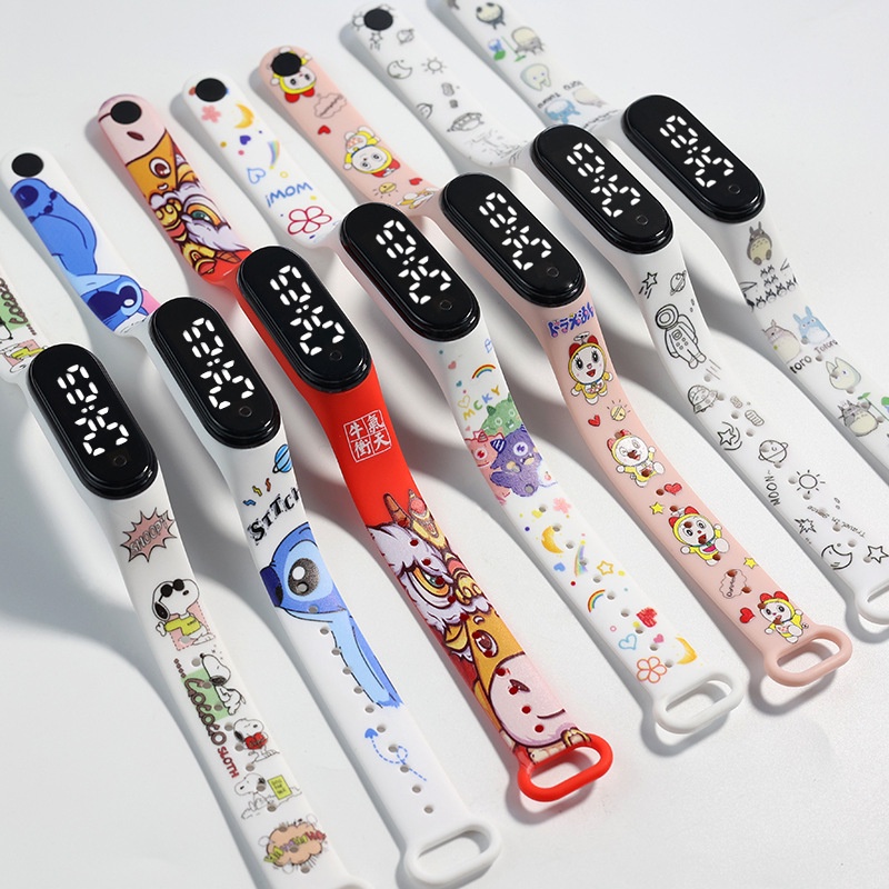【Ships in 24 hours 】new style waterproof LED watch printed cartoon strap kids student Simple electronic sports bracelet L24O