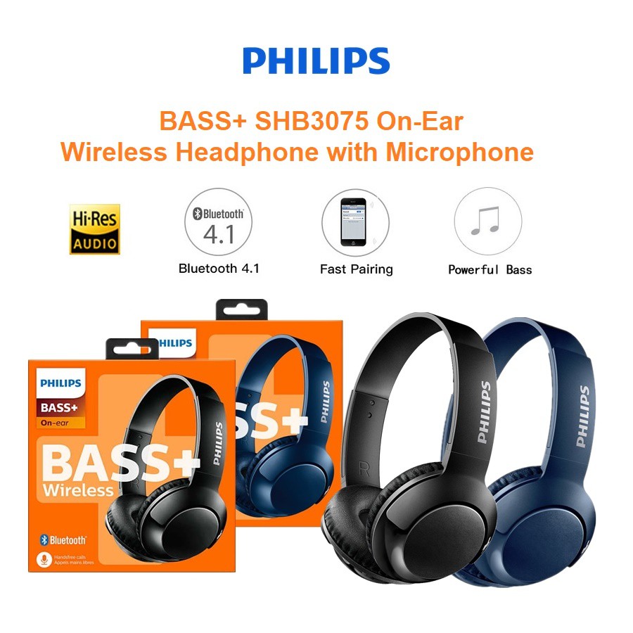 Philips BASS SHB3075 On Ear Wireless Headphone with Mic Shopee Singapore