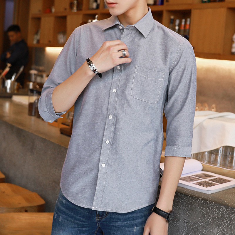 Men Shirt 3 4 Sleeve Cotton Shirt Slim Fit Plain Business Formal Shirt Men M 4XL Shopee Singapore