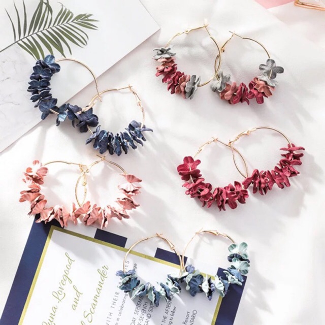 Fashion Girl Fabric Flower Big Round Dangle Drop Long Earring Women Jewelry