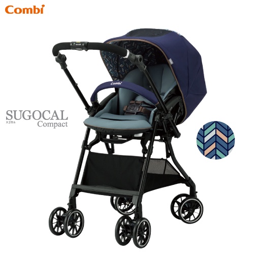 Combi Stroller Pram Sugocal Compact Herringbone Navy Shopee Singapore