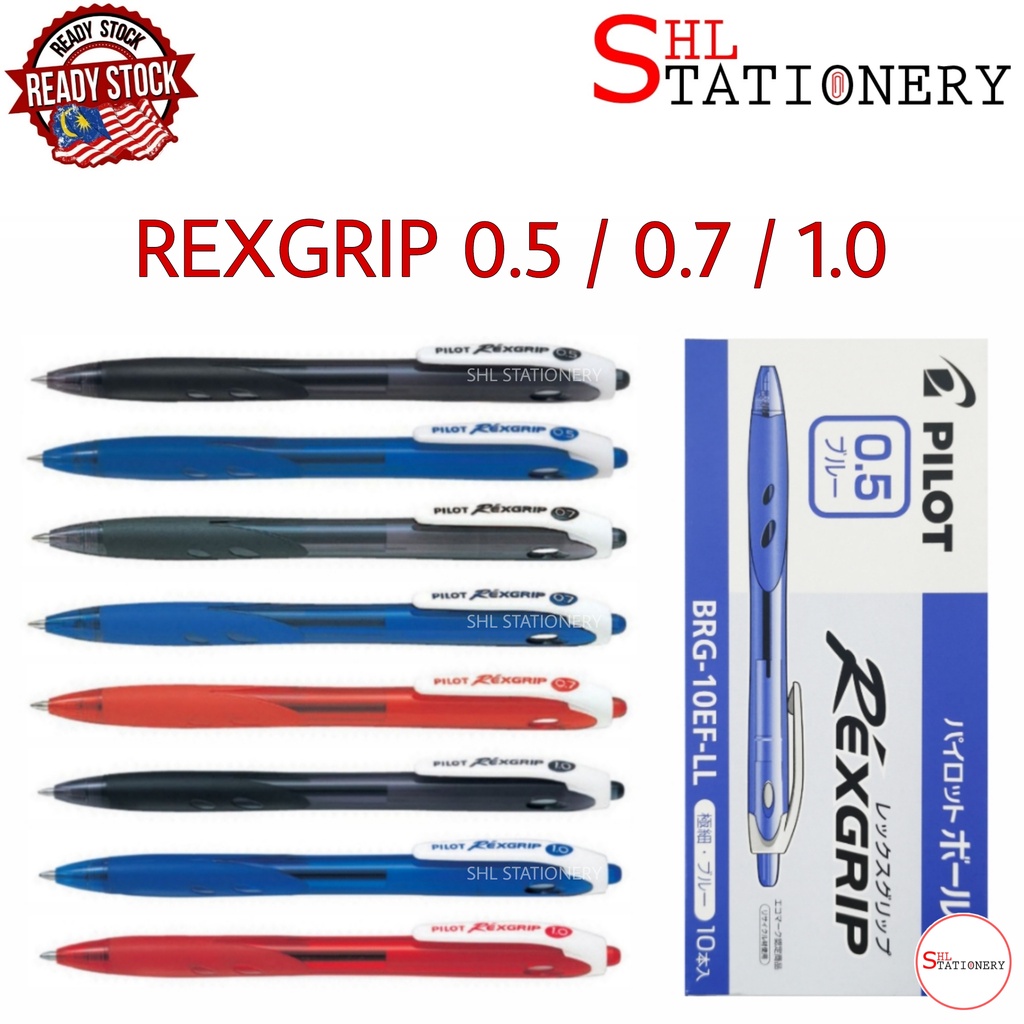 Pilot Rexgrip Retractable Ballpoint Pen 0 5 0 7 1 0 Rex Grip Black Blue Red Shopee