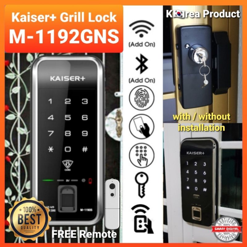 ⭐BEST VALUE⭐ Kaiser+ M-1192GNS Smart Bluetooth Wifi Biometric Grill Gate  Door Lock for HDB Metal Gate