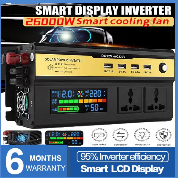 【❤️High quality❤️】26000W Original Power Inverter Solar home inverter DC12V/24V/48V/60V To AC 220V LED Smart Digital Display Car Pure String Wave Voltage Converter Solar Household E