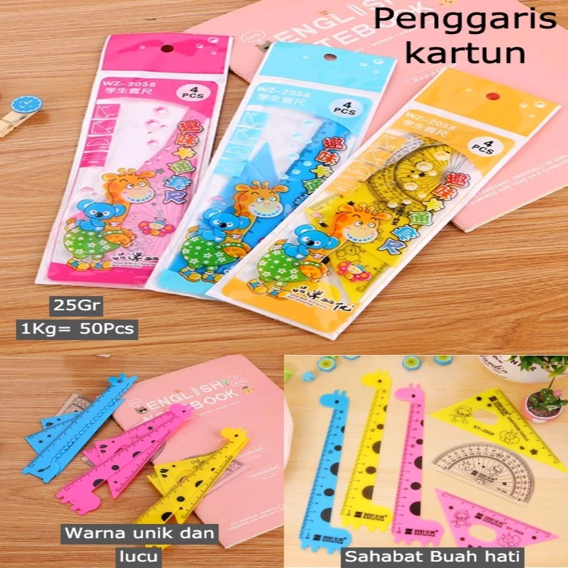 Plastic ruler 1 set of 4 cute giraffe cartoon models 15cm | Shopee ...