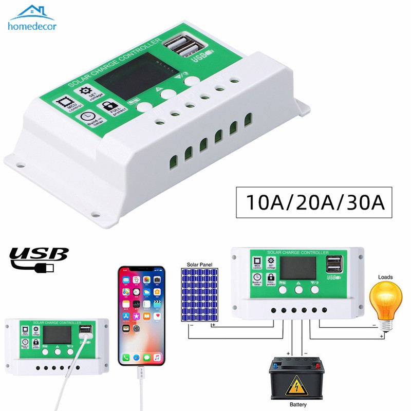 HD Solar Panel Charger Controller Lithium Battery LCD Display PWM Dual ...