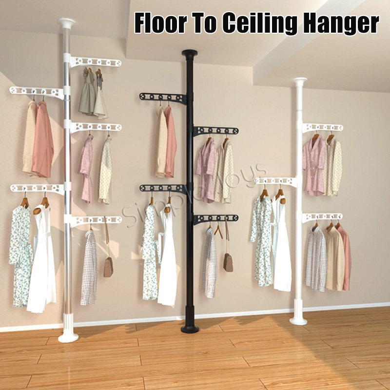 Adjustable Clothes Drying Hanger Rack with Floor To Ceiling Tension Pole Shopee Singapore