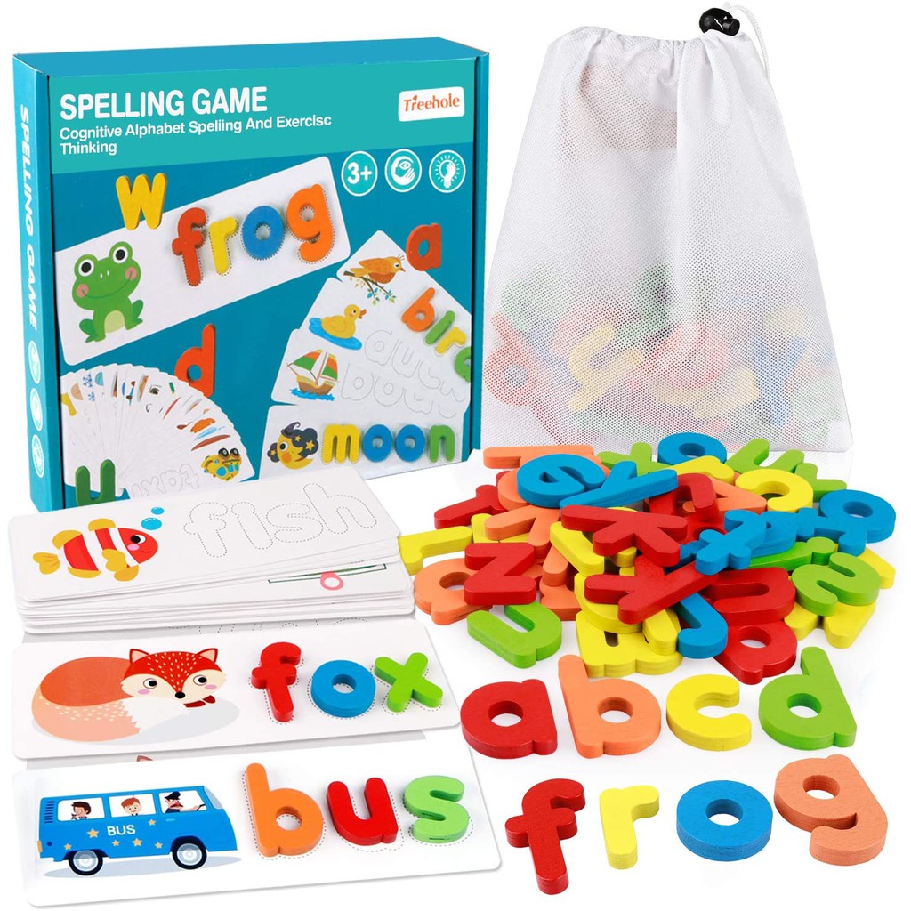 Spelling Game Learning Toy Wooden ABC Alphabet Flash Cards Matching ...