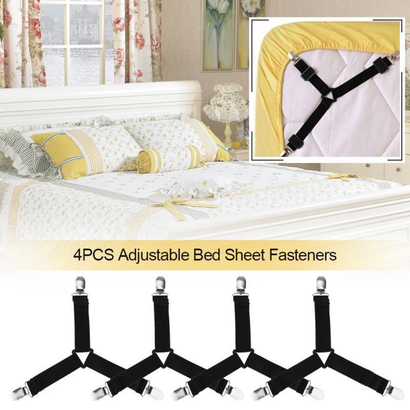 4PCS Bed Sheet Fasteners, Adjustable Triangle Elastic Suspenders Gripper  Holder Straps Clip for Bed Sheets,Mattress Covers
