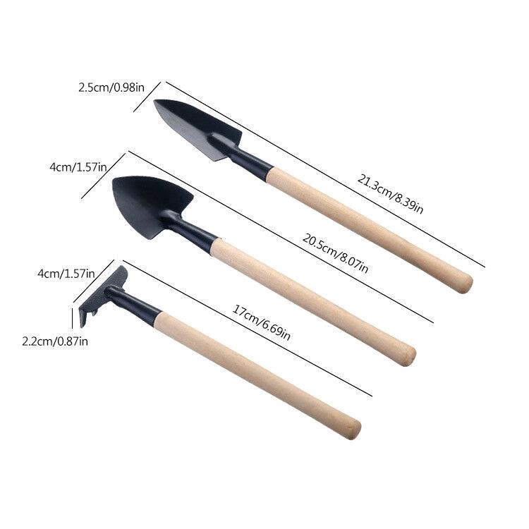 3pcs/set Mini Shovel Rake Wooden Handle Metal Head For Flowers Potted ...