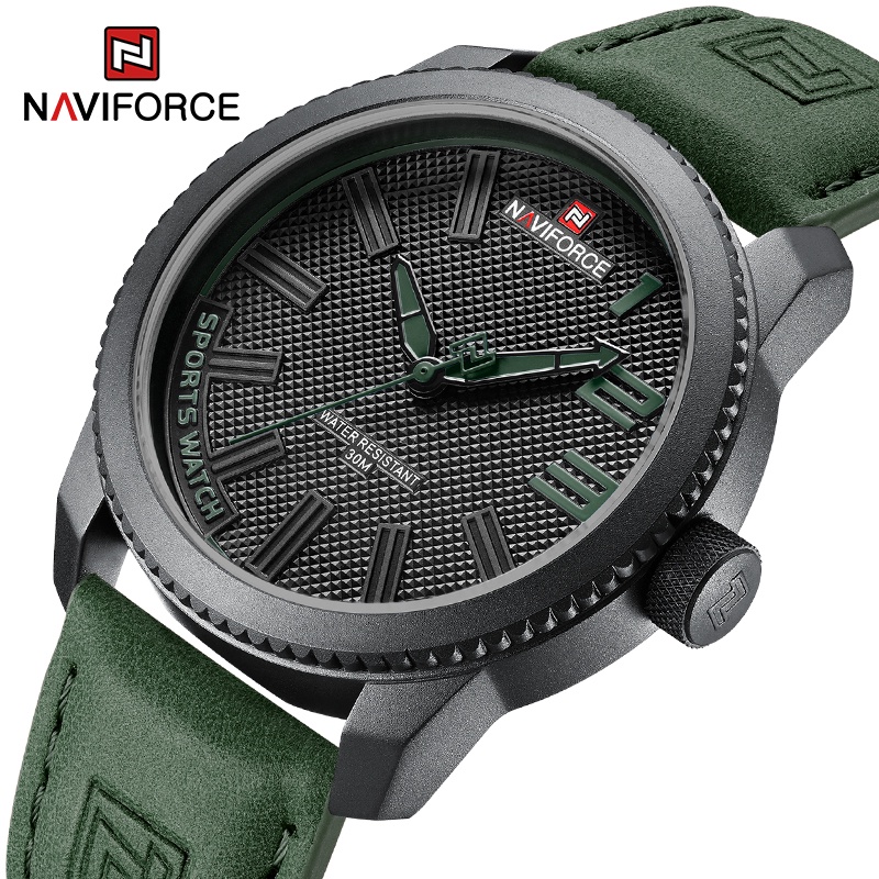 NAVIFORCE Military Sports Waterproof Leather Strap Men Watch Fashion Green Clock Relogio Masculino Shopee Singapore