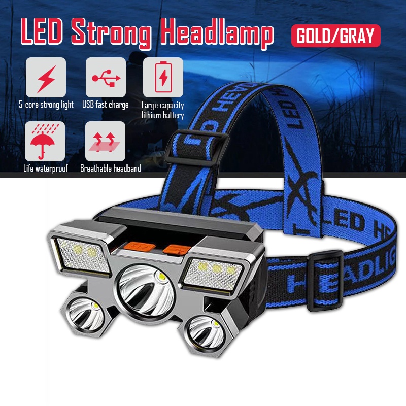 Super Bright Headlamp Flashlight Head Spotlight 5 Led Super Bright