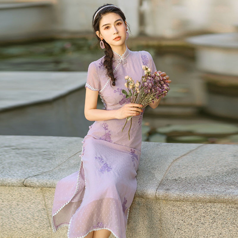 Purple deals cheongsam dress