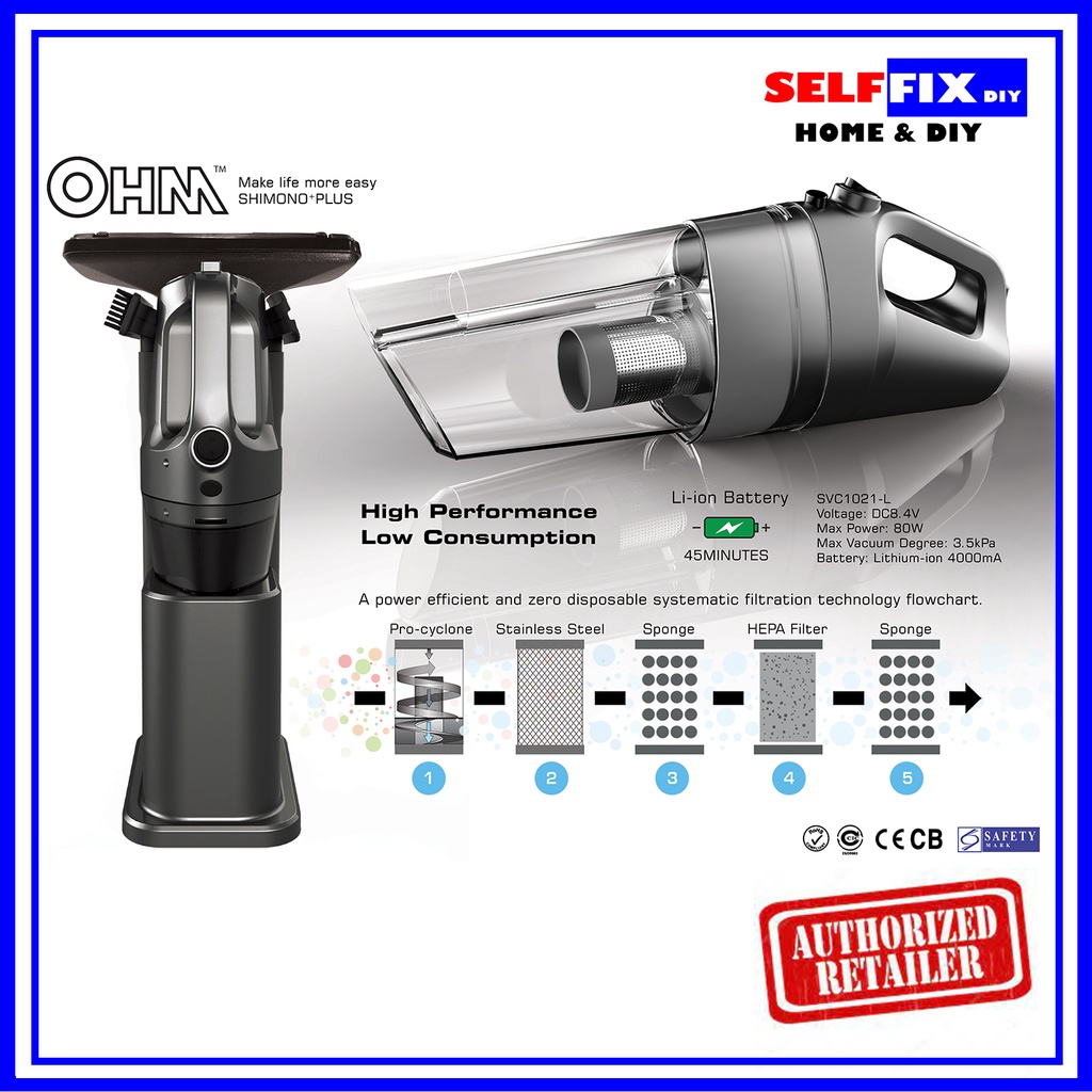 Ohmwell OHM Cyclone Cordless Vacuum Cleaner SVC1021L (Black) Shopee