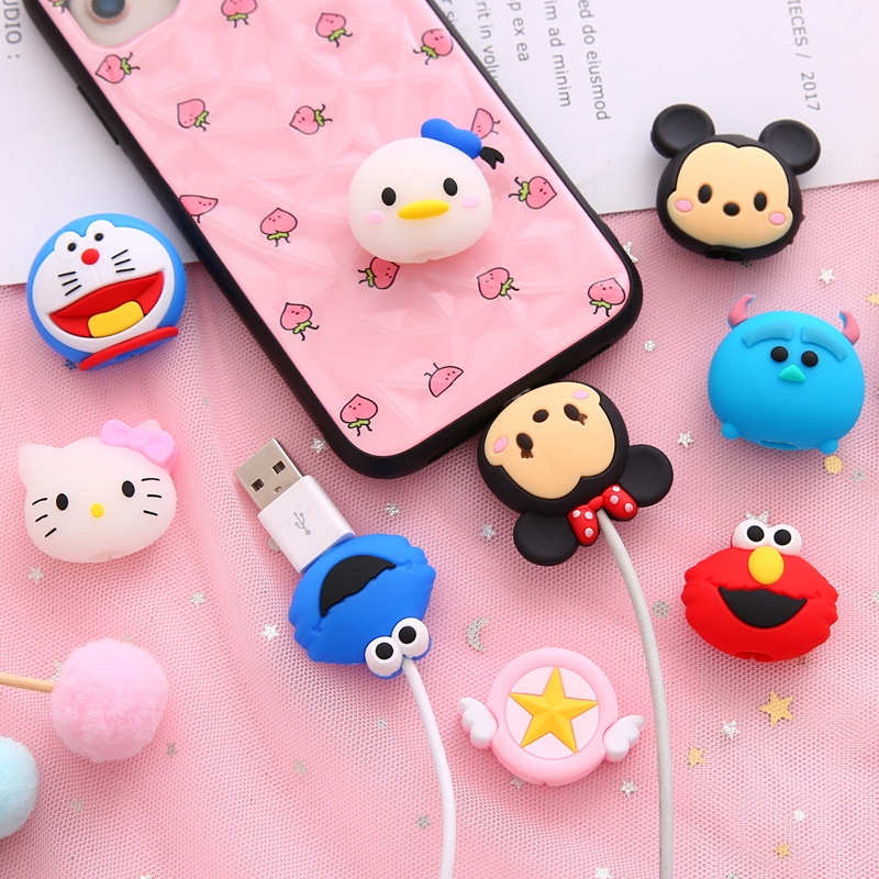 【Fast Delivery】Cute Cartoon Cord Protector Cable Bite Cable Protector Compatible For i-P Phone/Android Charger Cable Protector Cover