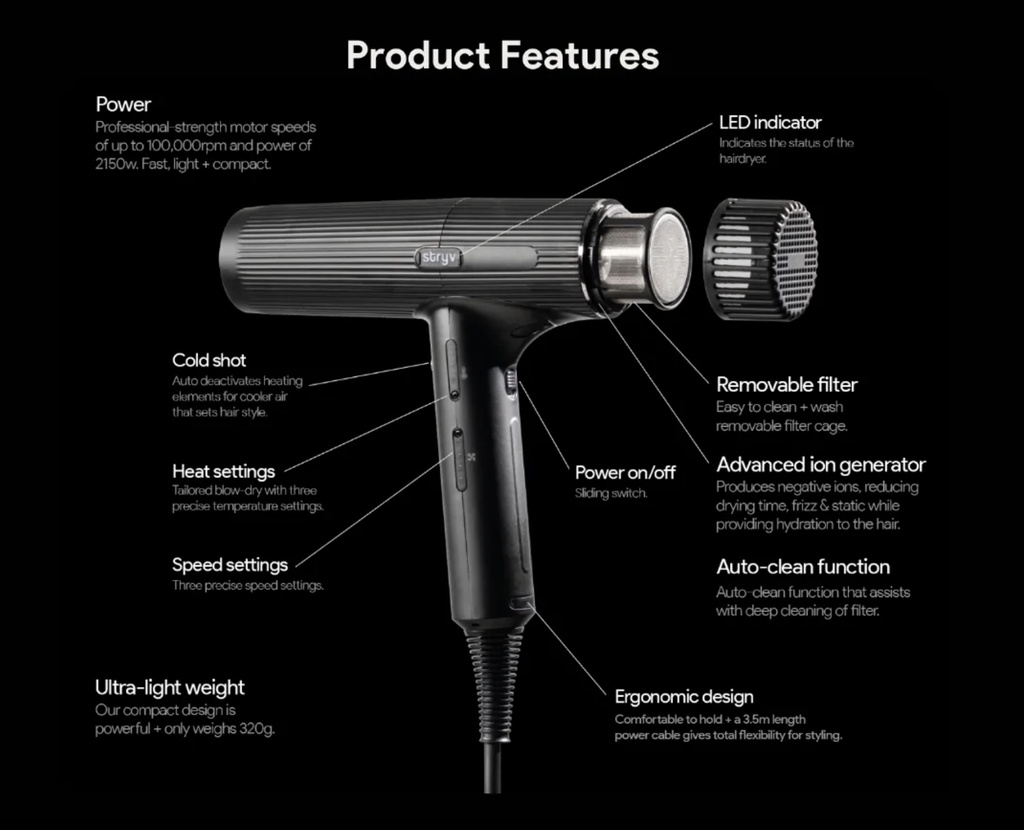 Stryv™ Professional Hair Dryer - Lightweight & Strong | Shopee Singapore