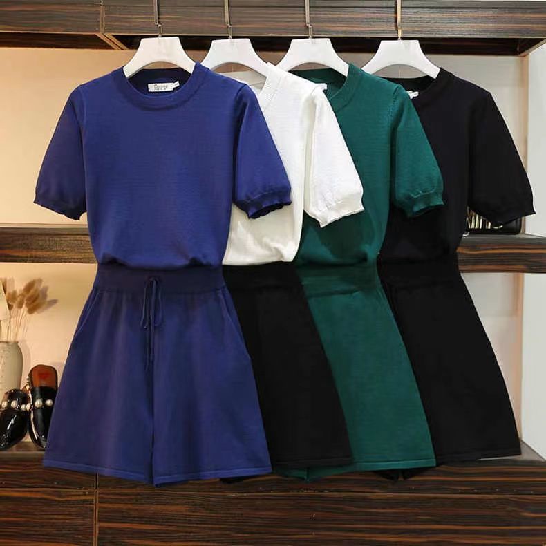 Plus Size Women's Clothing 2022 New Style Solid Color Thin Suit Women Short Sleeve Casual Two-Piece